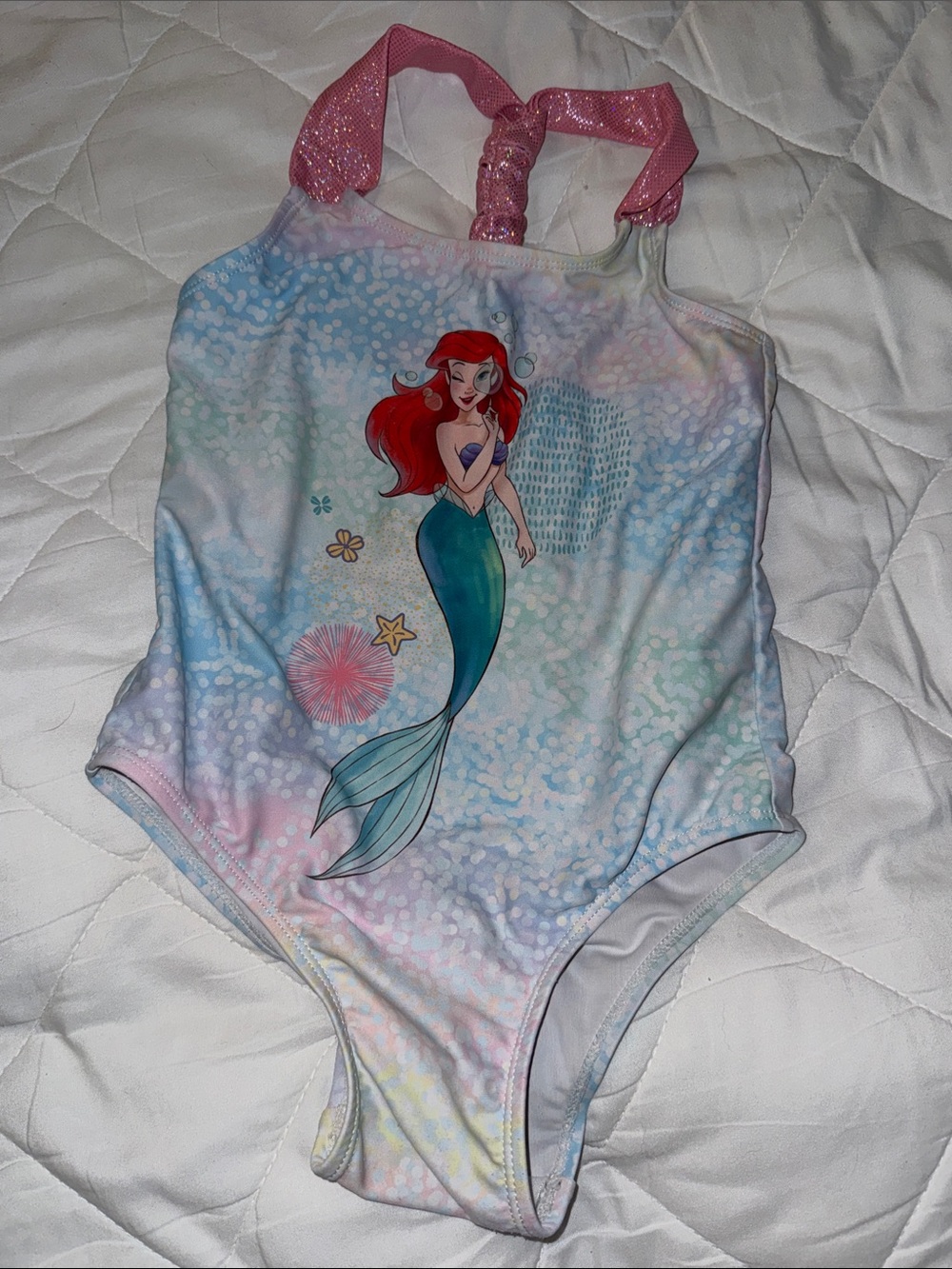 6T Disney Little Mermaid One-Piece Swimsuit - Pastel Mermaid Print